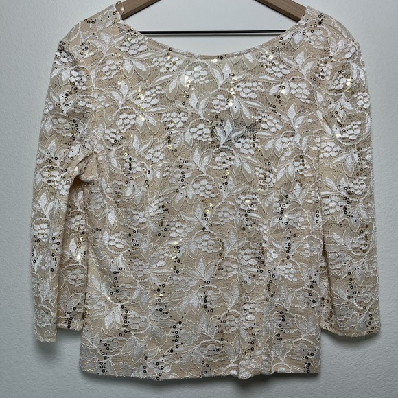 Alex + Alex Tops - Alex Evenings Women Top Large Cream Knit Sequin Glam Old Money Party Event 3/4